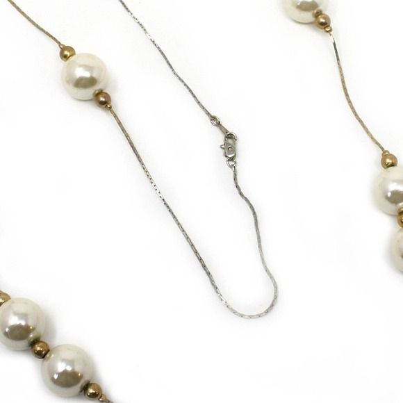 Vintage Single Strand 40" Gold & Pearl Necklace Wear Long or Looped - Hey Viv - Picture 4 of 6